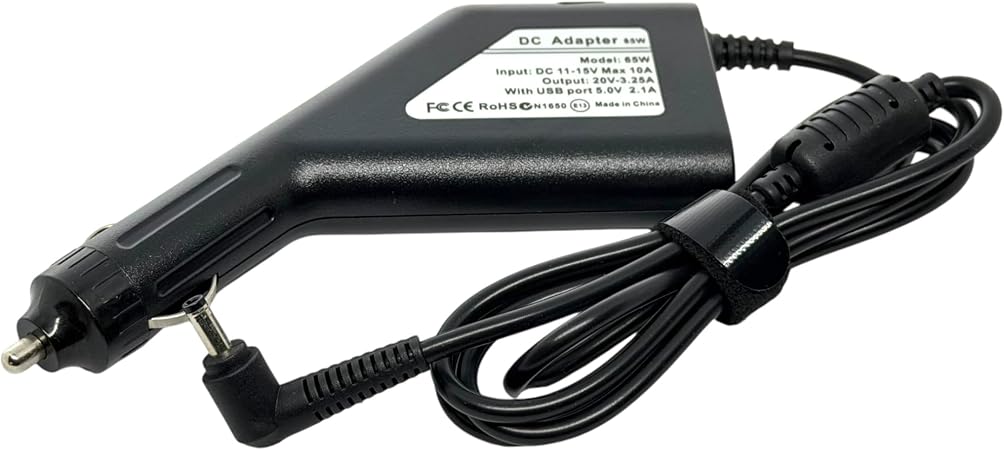 Voltaguru 12 V car charger for Lenovo 20 V 65 W (plug: 4.0 x 1.7 mm) compatible with IdeaPad Slim 3 16IRU9, 14IRU10, 14ITN9, 15ABR8, 15AHP10, 15AMN8, 15ARP10, 15IAH8, 15IAN8, 15IAN8, 15IRHI 8, 15IRH10