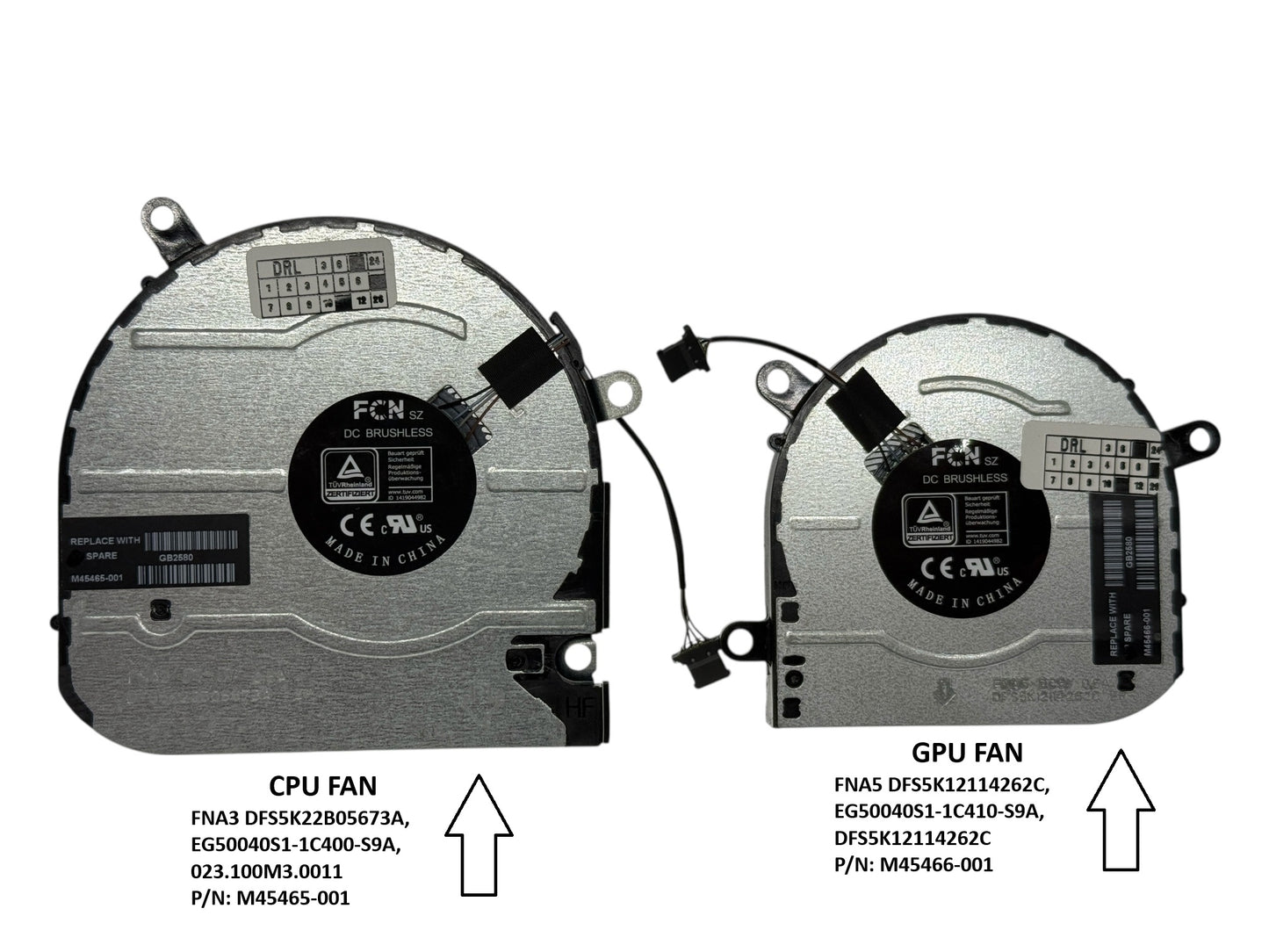 Compatible Cooling Fan Set CPU + GPU for HP M45465-001, M45466-001, TPN-W149 TPN-W150, FNA3 DFS5K22B05673A, EG50040S1-1C400-S9A, FNA5 DFS5K12114262C, EG50040S1-1C410-S9A