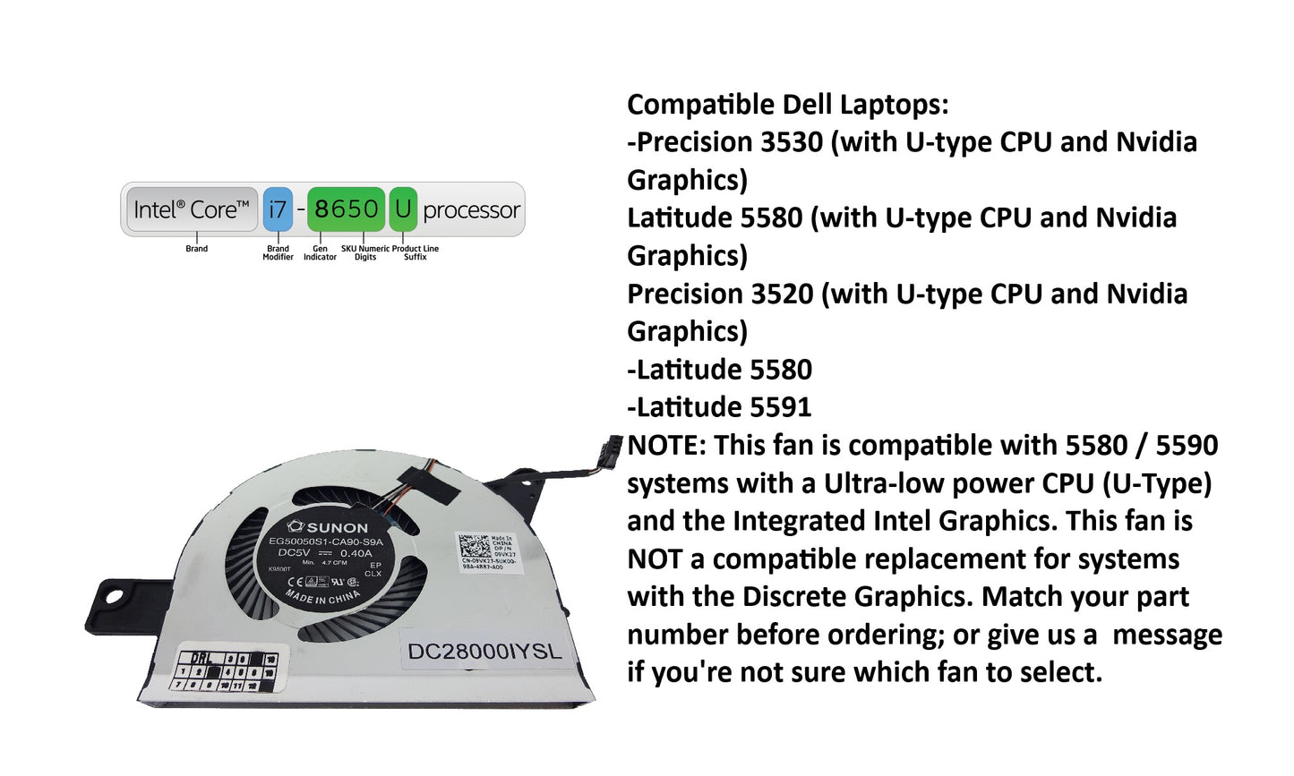 Compatible CPU Cooling Fan for Dell 9VK27, 09VK27, DC28000IYFL